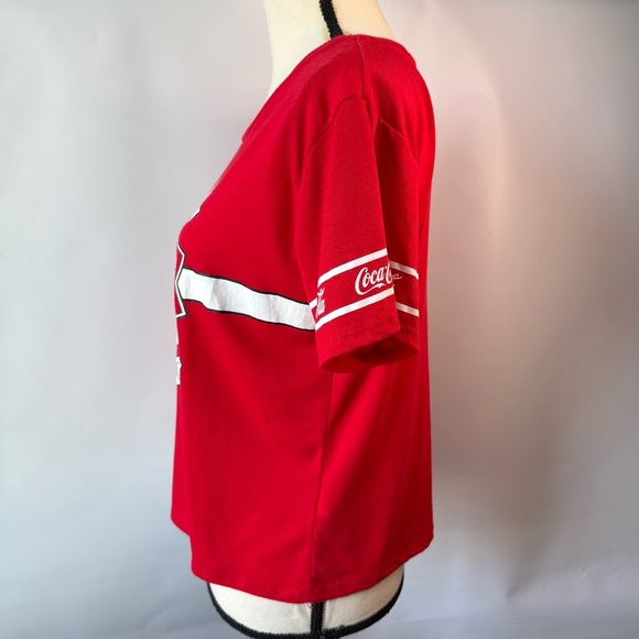 Coca Cola Women's Red Graphic Tee size large boxy fit polyester rayon blend - Picture 3 of 5